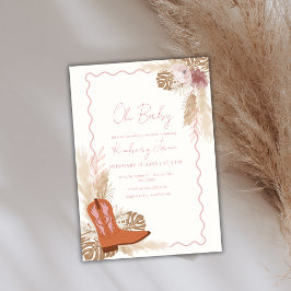 Boho Cowgirl Boots Pampas Grass Baby Shower Inbjudningar