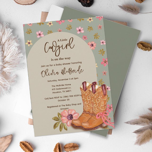 Boho Cowgirl Flowers Boots Western Baby Shower Inbjudningar (Skapare uppladdad)