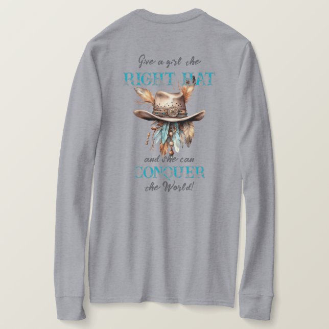 Boho Cowgirl Hat Long Sleased T-shirt (Design baksida)