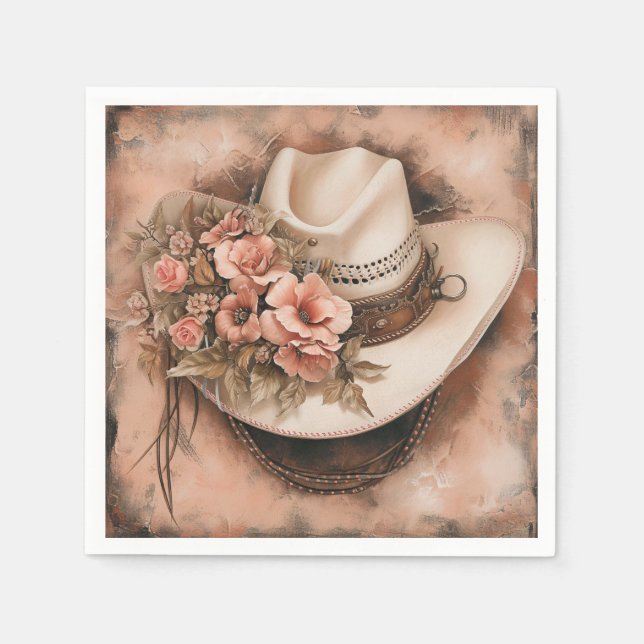 Boho Cowgirl Western Blommigt Bröllop Napkins Pappersservett (Framsidan)