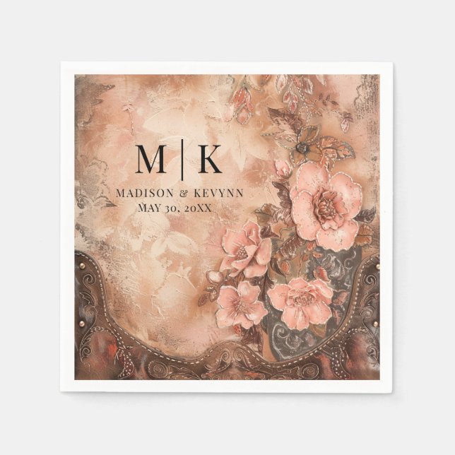Boho Cowgirl Westerna Blommigt Bröllop Napkins Pappersservett (Framsidan)