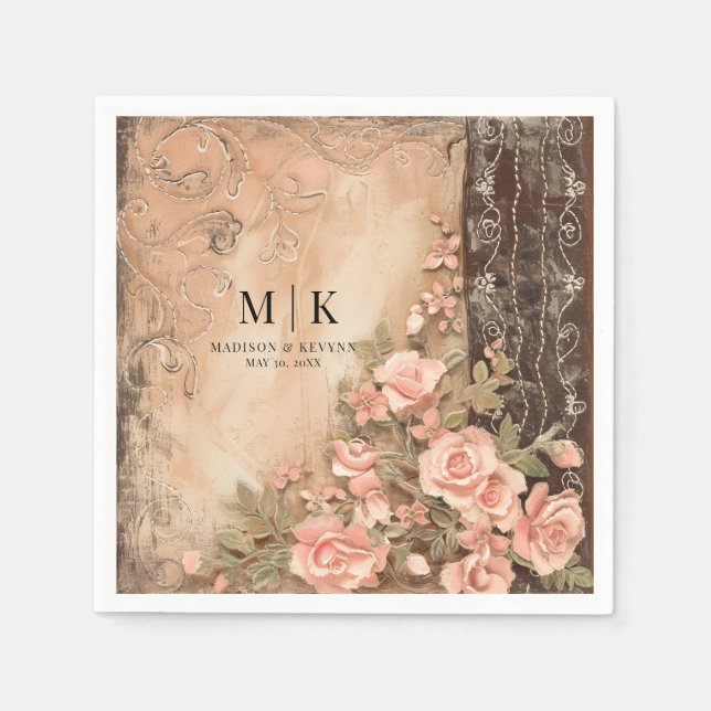 Boho Cowgirl Westerna Blommigt Bröllop Napkins Pappersservett (Framsidan)