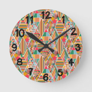 Boho Crazy Quilt Rund Klocka