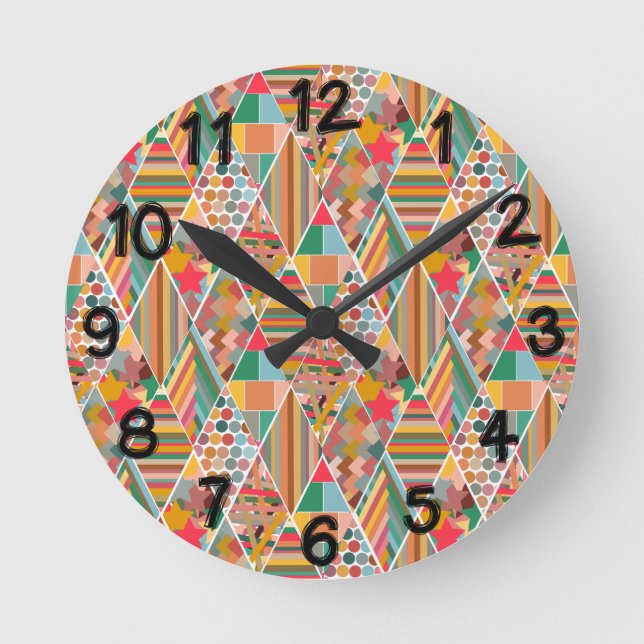 Boho Crazy Quilt Rund Klocka (Framsida)