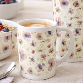 Boho Cream Blush Vattenfärg Vildblomma Benporslin Mugg