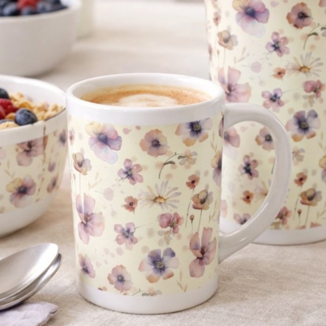 Boho Cream Blush Vattenfärg Vildblomma Benporslin Mugg (Skapare uppladdad)