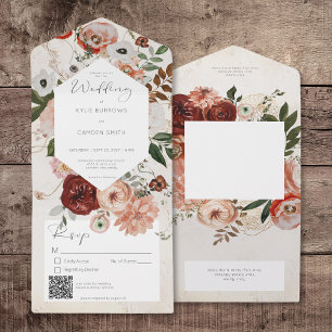 Boho Cream Burgundy Fall Blommigt QR-kod