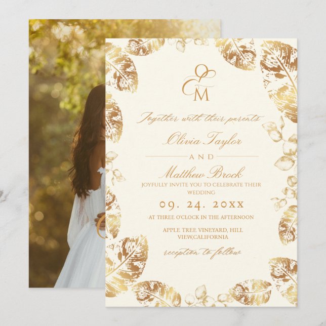 Boho Cream Guld | Elegant Fall Wedding Inbjudningar (Fram/baksida)