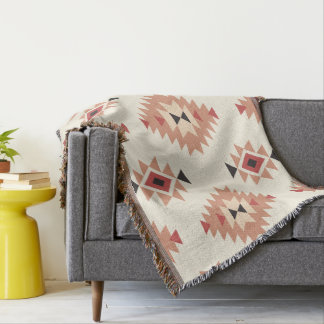 Boho Cream och Dusty Rosa Southwest Aztec Design Filt