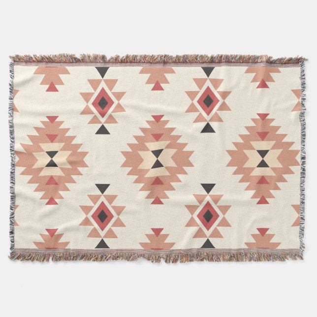 Boho Cream och Dusty Rosa Southwest Aztec Design Filt (Framsidan)