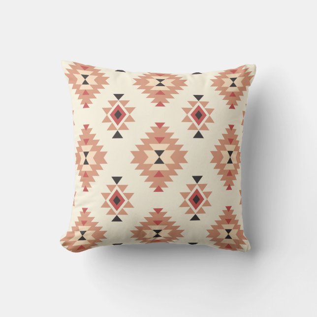 Boho Cream och Dusty Rosa Southwest Aztec Design Kudde (Framsida)