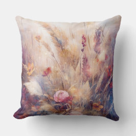 Boho Cream Red Rosa Blommigt Feathers Kudde