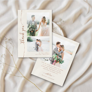 Boho Cream Script Många Photo Bröllop Tack Kort