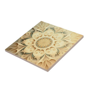 Boho Cream Swirl Hearts Design Decorative Tile Kakelplatta