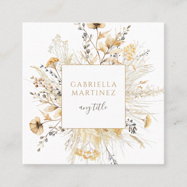 Boho Cream Terracotta Wildblomma Fyrkantigt Visitkort (Framsida)