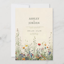 Boho Cream Wildflower Bröllopsinbjudan