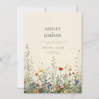 Boho Cream Wildflower Bröllopsinbjudan Inbjudningar
