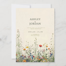 Boho Cream Wildflower Bröllopsinbjudan Inbjudningar