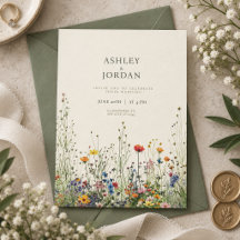 Boho Cream Wildflower Bröllopsinbjudan