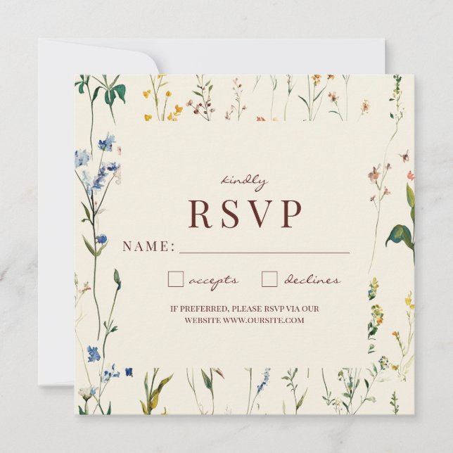 Boho Cream Wildflower RSVP-kort (David & Jamie) (Framsida)