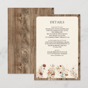 Boho Cream Wildflower Trä Bröllopsdetaljer Tilläggskort