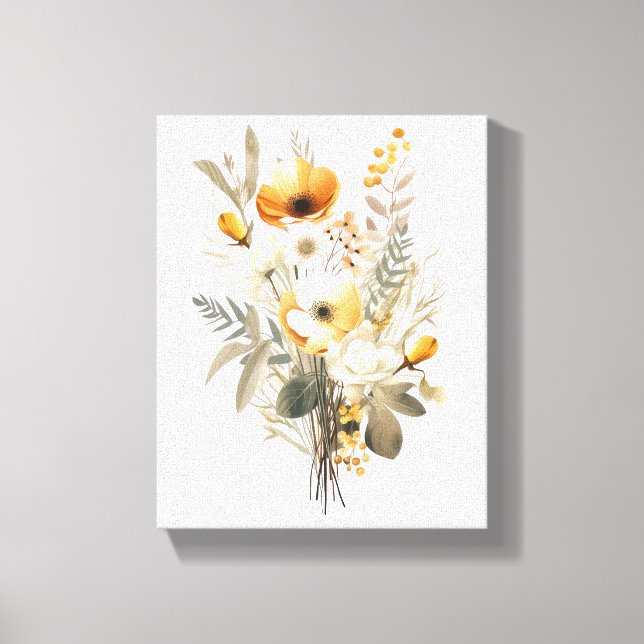 Boho Crème Beige Gul Blommig Blommor Botanisk Canvastryck (Framsida)