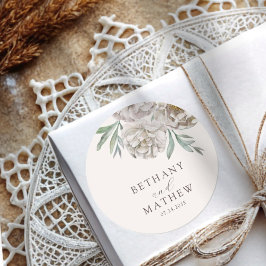 Boho Crème & Off Vit Blommig Bröllop Runt Klistermärke