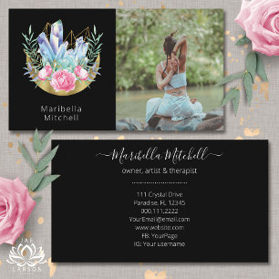 Boho Crescent Måne Crystals Rosa ros Photo Visitkort