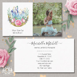 Boho Crescent Måne Crystals Rosa ros Photo Visitkort