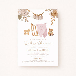 Boho Crib & Blommigt Baby Shower-inbjudan Inbjudningar