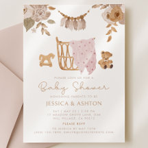 Boho Crib & Blommigt Baby Shower-inbjudan