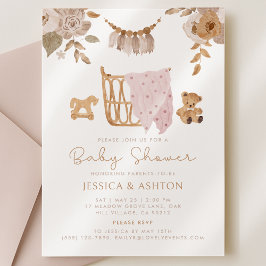 Boho Crib & Blommigt Baby Shower-inbjudan Inbjudningar