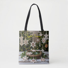 Boho Crochet Snowflake jul Tote Bag Tygkasse