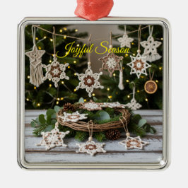 Boho Crochet Snowflake Metallic Jul Ornament