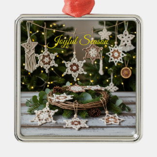 Boho Crochet Snowflake Metallic Jul Ornament