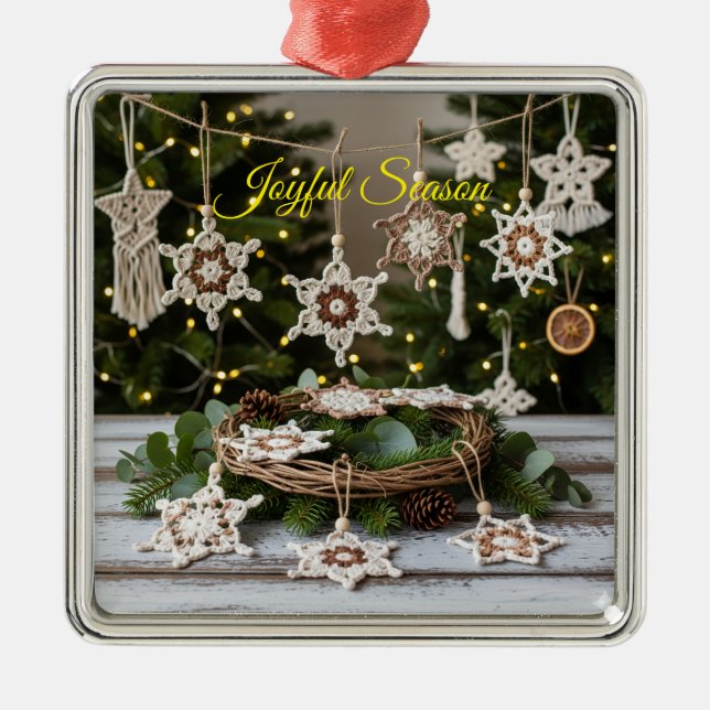 Boho Crochet Snowflake Metallic Jul Ornament (Framsidan)
