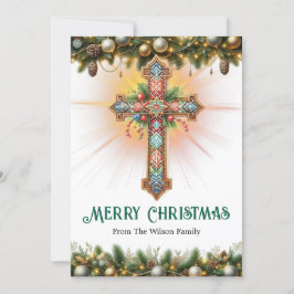 Boho Cross with Intricate Patterns Christmas Julkort