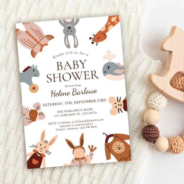 Boho Cute Animals Kön Neutral Baby Shower Inbjudningar (Boho Cute Animals Gender Neutral Baby Shower Invitation)