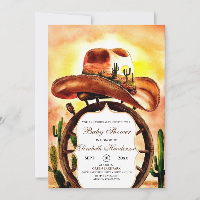 Boho Cute Anpassningsbar Cowboy Baby Shower Inbjudningar (Framsida)