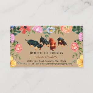 Boho Cute Dachshund Pet Grooming Wildblommor Kraft Visitkort
