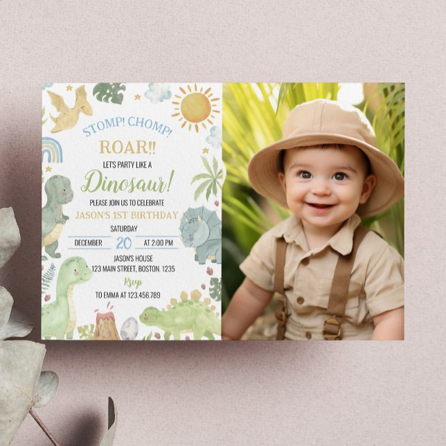 Boho Cute Dinosaurs Boy Birthday-inbjudan Inbjudningar (Skapare uppladdad)