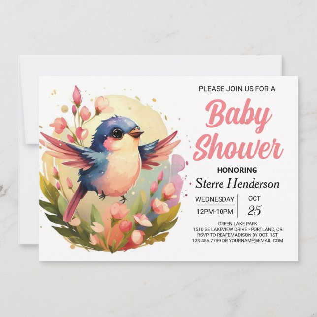 Boho Cute Elegant Bird Baby Shower Inbjudningar (Framsida)