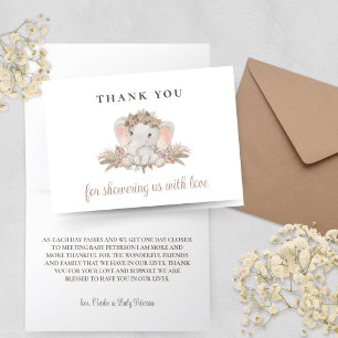 Boho Cute Elephant Baby Shower - tack för ditt kor Kort