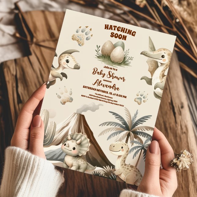 Boho Cute Hatching Soon Dinosaur Baby Shower Inbjudningar (Skapare uppladdad)