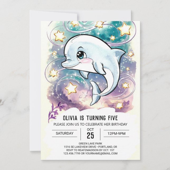 Boho Cute Kids' Dolphin Birthday Inbjudningar (Framsida)
