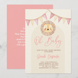 Boho Cute Lejon Baby Shower Girl-inbjudan Inbjudningar