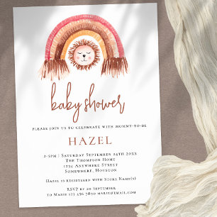 Boho Cute Lejon Rainbow Baby Shower Inbjudningar