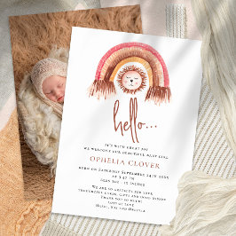 Boho Cute Lejon Rainbow Birth Notice Meddelande