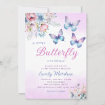 Boho Cute Lila Blommigt Butterfly Girl Baby Shower