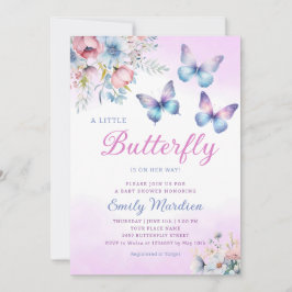 Boho Cute Lila Blommigt Butterfly Girl Baby Shower Inbjudningar